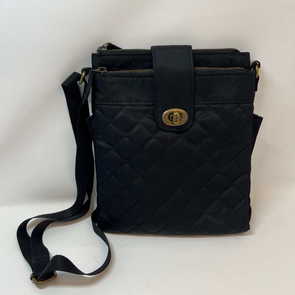 EDDIE BAUER Black Crossbody Bag Nylon Quilted Turn‎ Lock Handbag Purse